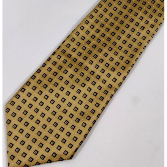 Eagle Shirtmakers Mens Necktie Silk Gold Navy Tie Geometric Pattern - Picture 1 of 8